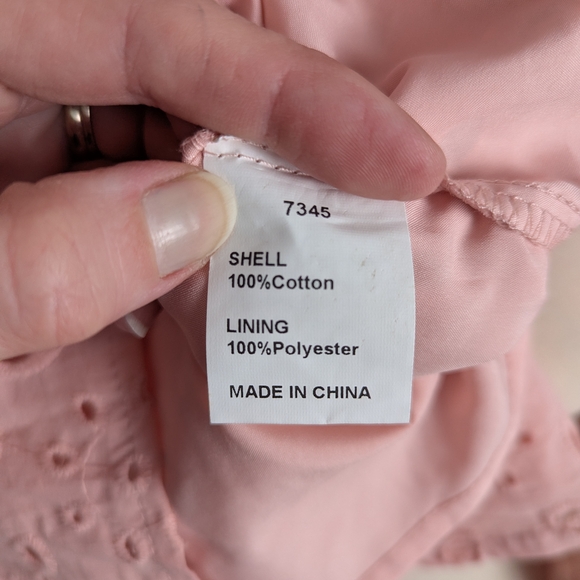 Pink Romantic Boho Puff Long Sleeve Button Up Blouse With Lace Eyelet Details - Picture 10 of 11